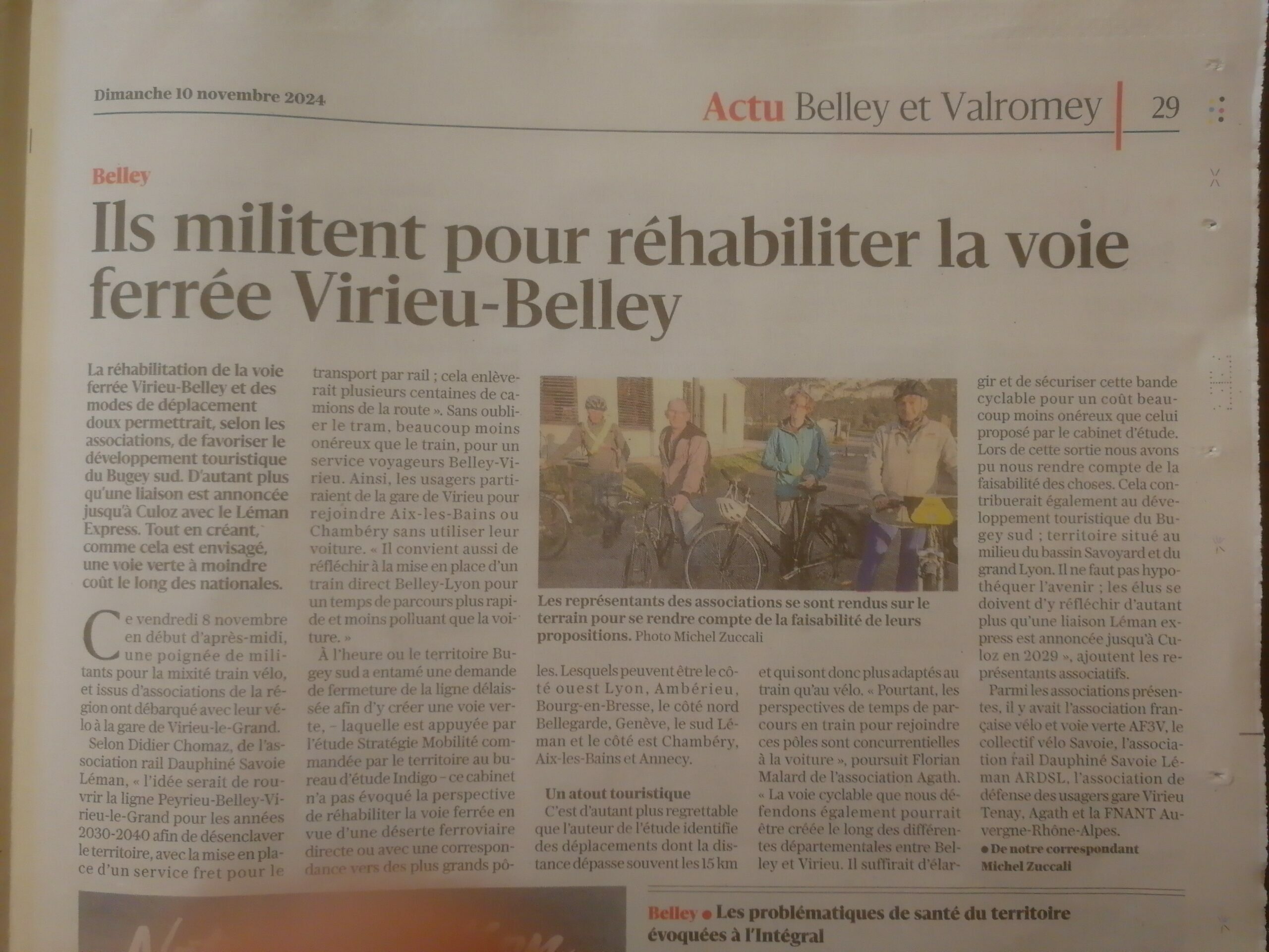 Lire la suite à propos de l’article Novembre 2024 Devenir de la voie ferrée entre Virieu et Belley : AGaTH plaide pour la réflexion.​